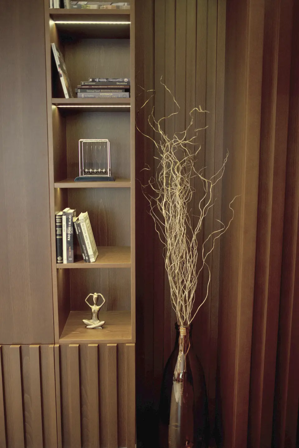 Bibliothèque en bois et niches ouvertes